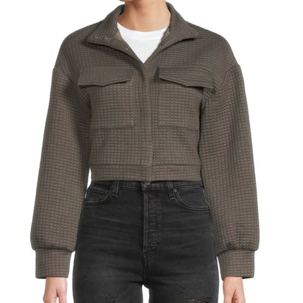 New Area Stars Quilted Cropped Snap Front Utility Jacket Nila Grey Size XS